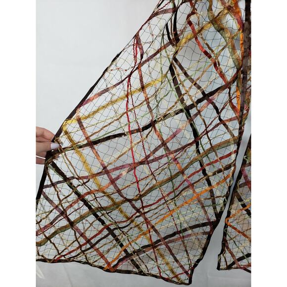 NWT Joann Chainson Scarf Red Brown Green Turquoise Blu silk Ribbon One of a kind - Picture 2 of 5